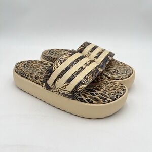 adidas Women's‎ Leopard Print Platform Slides Animal Print 3 Stripe Sandals